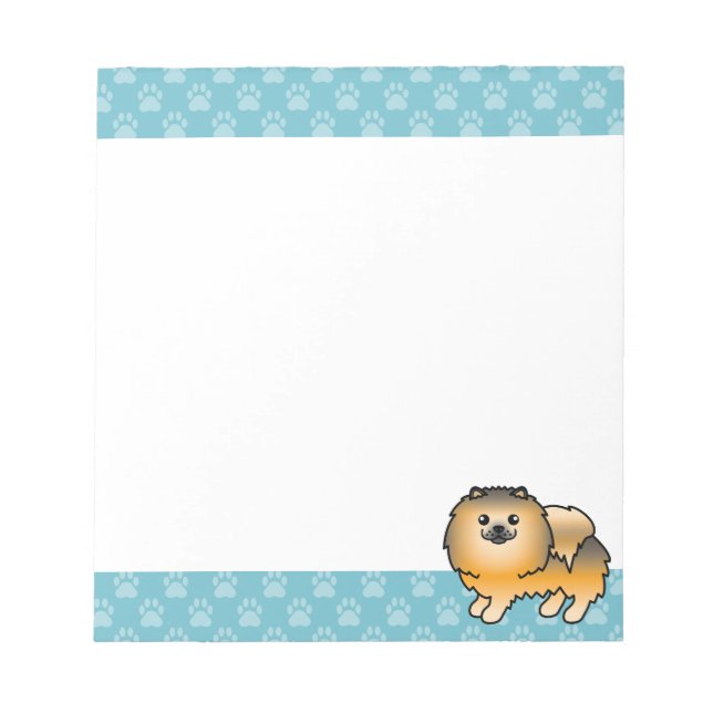 Orange Sable Pomeranian Dog And Blue Borders Notepad (Front)