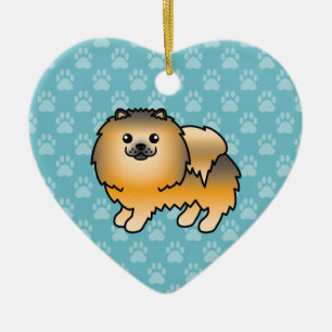 Orange Sable Pomeranian Dog Cartoon Illustration Ceramic Ornament