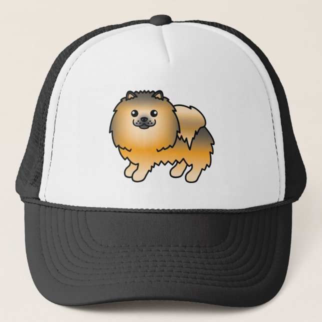 Orange Sable Pomeranian Dog Cartoon Illustration Trucker Hat (Front)