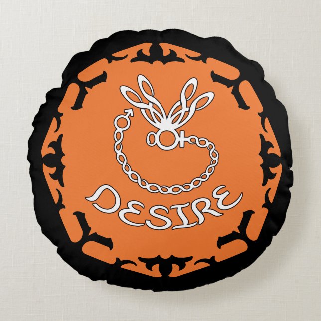 Orange Sacral Chakra "Desire" Dragonfly Black BG Round Pillow (Front)