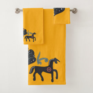 Orange Saffron and Scandinavian Pattern Bath Towel Set