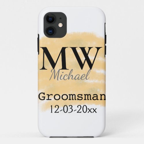 Orange sage green groomsman add name letter date b iPhone 11 case