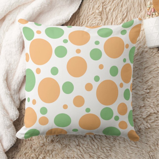 Orange Sage Green Polka Dots Throw Pillow (Blanket)