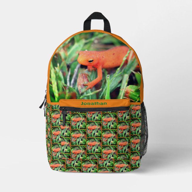 Orange Salamander Animal Personalized  Printed Backpack (Front)