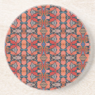 Orange salmon red pink geometric ceramic tile coaster