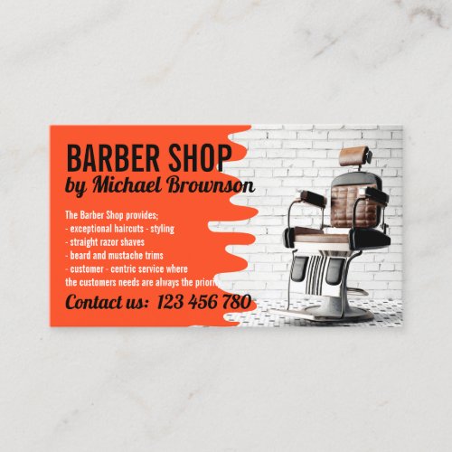 Orange Salon Decor Retro Chair Vintage Barbershop Business Card