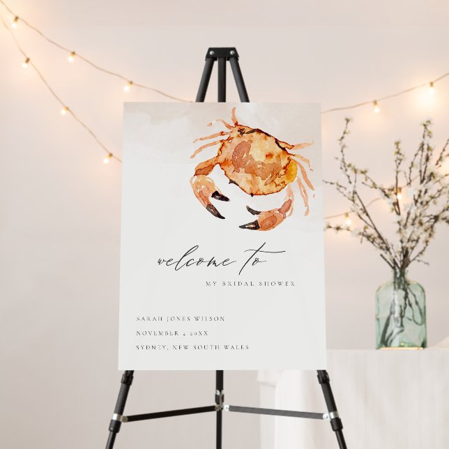 Orange Sand Coastal Crab Bridal Shower Welcome Foam Board (In Situ (Stand))