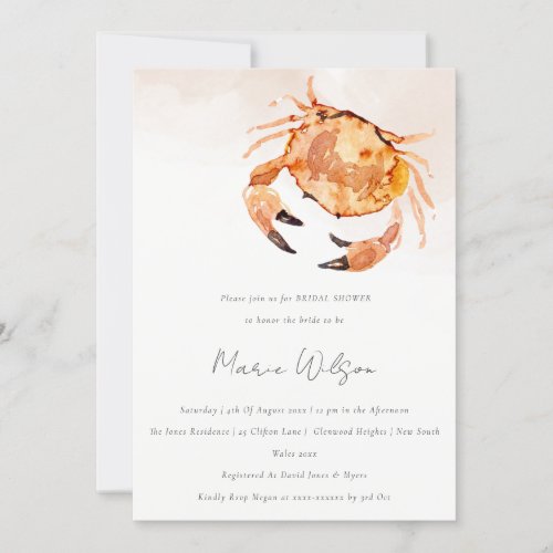 Orange Sand Coastal Crab Nautical Bridal Shower Invitation
