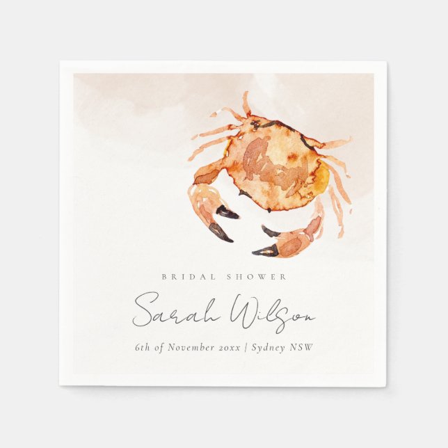 Orange Sand Coastal Crab Nautical Bridal Shower Napkins (Front)