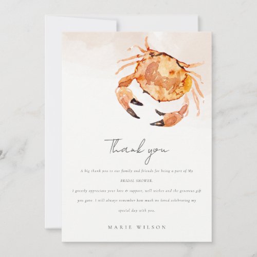 Orange Sand Coastal Crab Nautical Bridal Shower Thank You Card