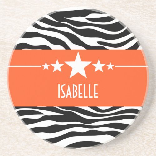 Orange Sassy Star Zebra Coaster