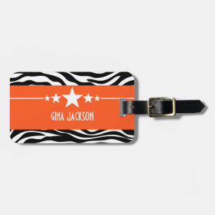 Orange Sassy Star Zebra Luggage Tag