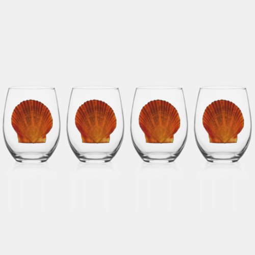 Orange Scallop Shell Seashell Stemless Wine Glass