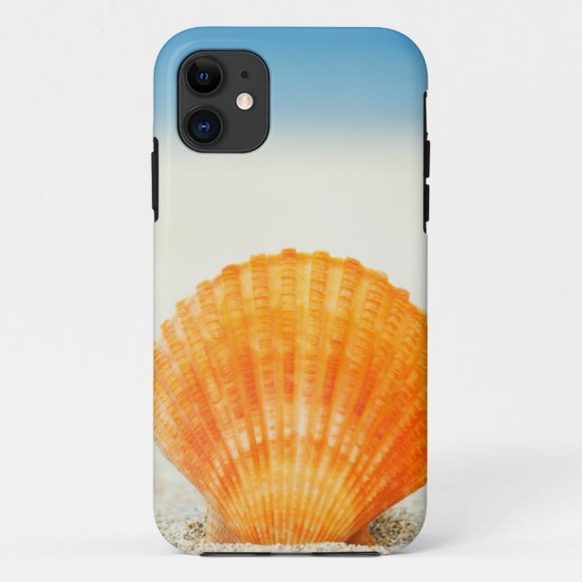 Orange Scallop Shell Standing Upright In Sand Case-Mate iPhone Case (Back)