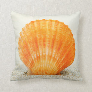Orange Scallop Shell Standing Upright In Sand Throw Pillow