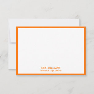 Orange School Colors Teacher Thank You Note Cards