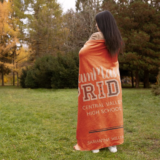 Orange School Pride Mascot Name Fleece Blanket (Creator Uploaded)