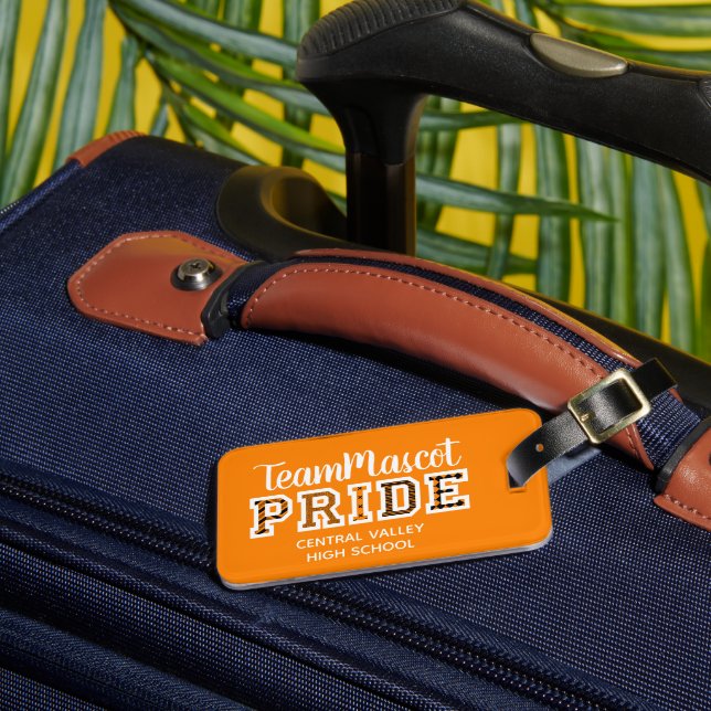 Orange School Pride Mascot Name Luggage Tag (Front Insitu 3)
