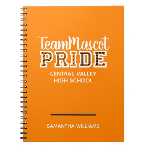 Orange School Pride Mascot Name Notebook