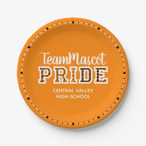 Orange School Pride Mascot Name Paper Plates