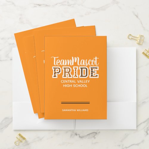 Orange School Pride Mascot Name Pocket Folder
