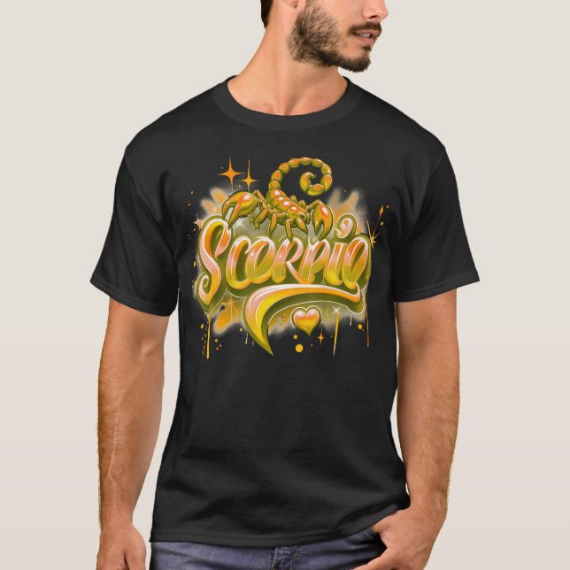 Orange Scorpio Zodiac Star Sign T-Shirt (Front)
