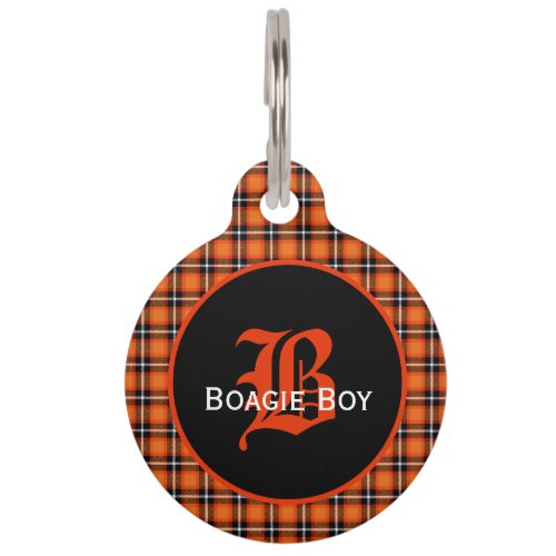 Orange Scottish Plaid Monogram Pet Alert Pet ID Tag