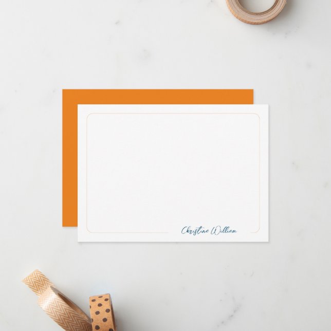 Orange Script Calligraphy Classic Rounded Border  Note Card (Front/Back In Situ)