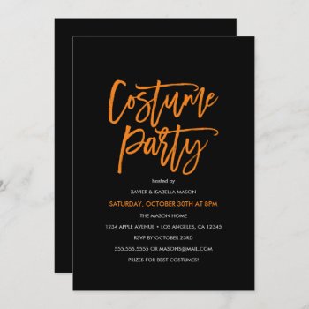 Orange Script Costume Party Invitation by PinkMoonPaperie at Zazzle