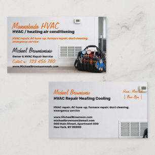 Orange Script HVAC Tool Bag Gauges Vent Photo Business Card