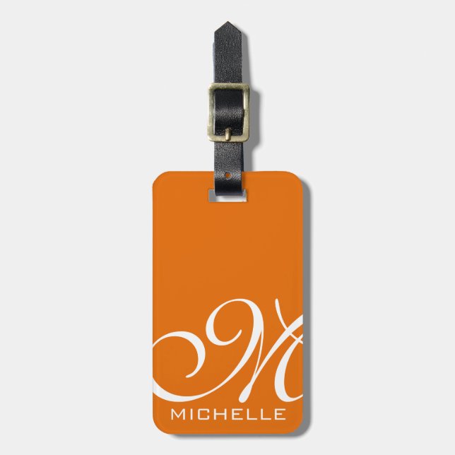 Orange Script Monogrammed Luggage Tag (Front Vertical)