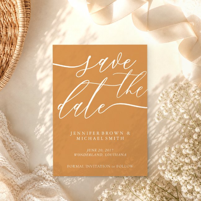 Orange Script Photo Calligraphy Wedding Save The Date
