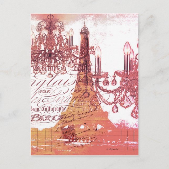 orange scripts chandelier paris eiffel tower postcard (Front)