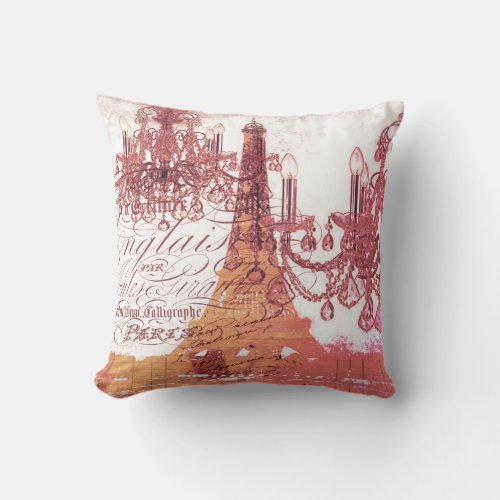 orange scripts chandelier paris eiffel tower throw pillow