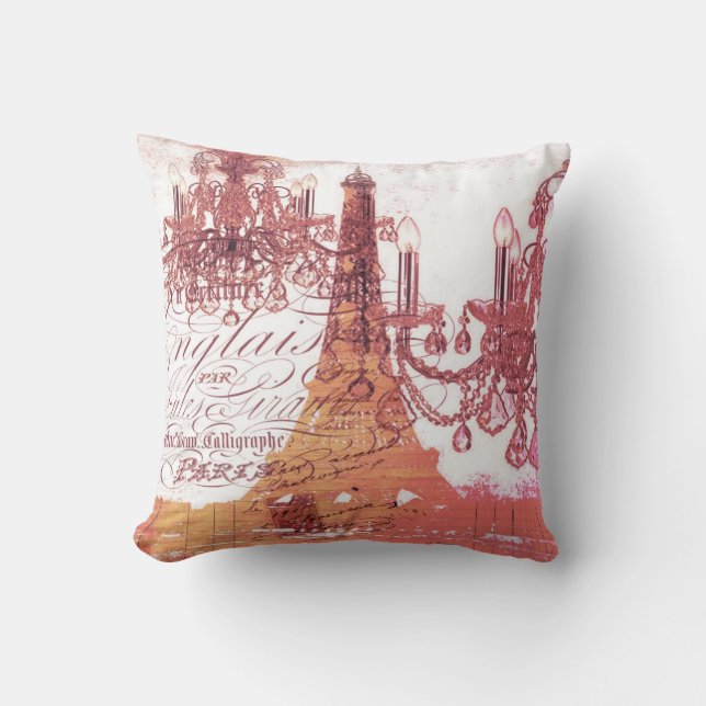 orange scripts chandelier paris eiffel tower throw pillow (Front)