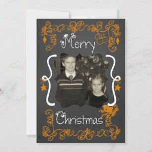 Orange Scrolls Customized Photo Holiday Card