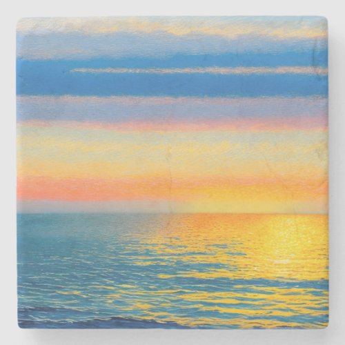 Orange Sea Sunset Stone Coaster