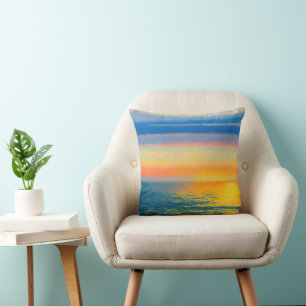 Orange Sea Sunset Throw Pillow