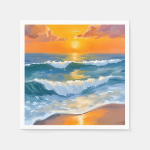 Orange Sea Sunset Watercolor Ocean Painting Napkins