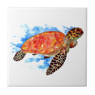 Orange Sea Turtle Ceramic Tile