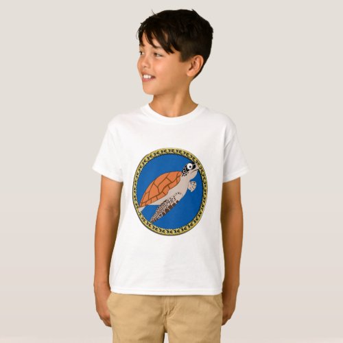 Orange sea turtle swimming with a gold frame T_Shirt