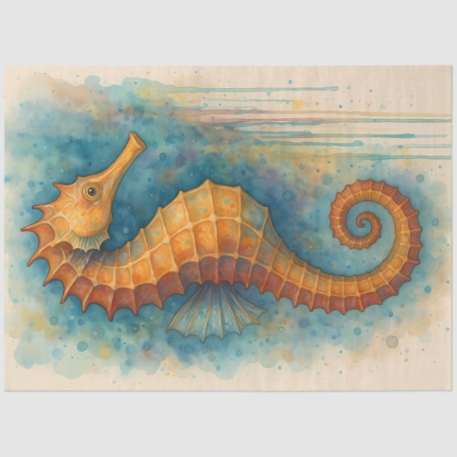 Orange Seahorse Nautical Coastal Art for Decoupage Tissue Paper (Front)