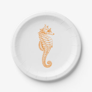 Orange Seahorse Paper Plates