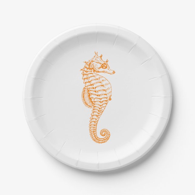 Orange Seahorse Paper Plates (Front)