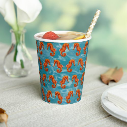 Orange seahorses paper cups