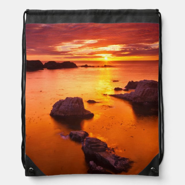 Orange seascape, sunset, California Drawstring Bag (Front)