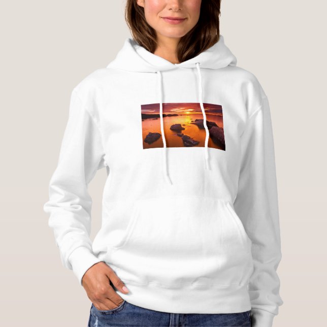 Orange seascape, sunset, California Hoodie (Front)