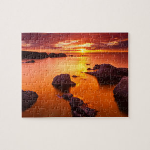 Orange seascape, sunset, California Jigsaw Puzzle
