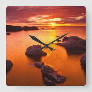 Orange seascape, sunset, California Square Wall Clock