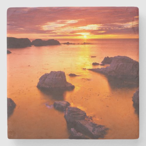 Orange seascape sunset California Stone Coaster